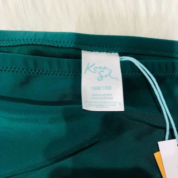 Kona Sol Women's High Coverage Hipster‎ Bikini Bottom Green 16W/18W NWT - Picture 3 of 6